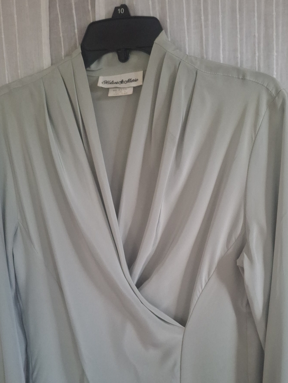 Vintage Helene St Marie Gray Satin Plunging Faux Wrap Blouse Size 6 Low Cut